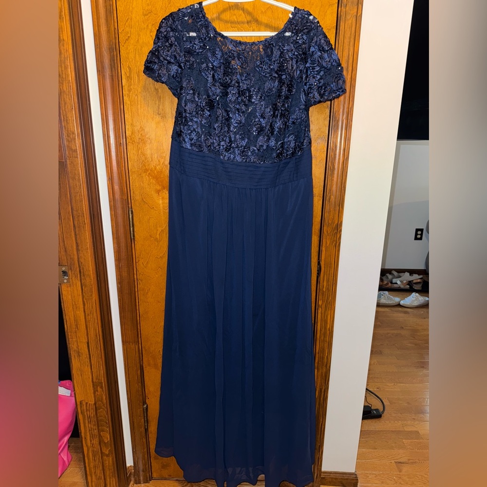 Oleg Cassini Navy Blue Lace Maxi Dress